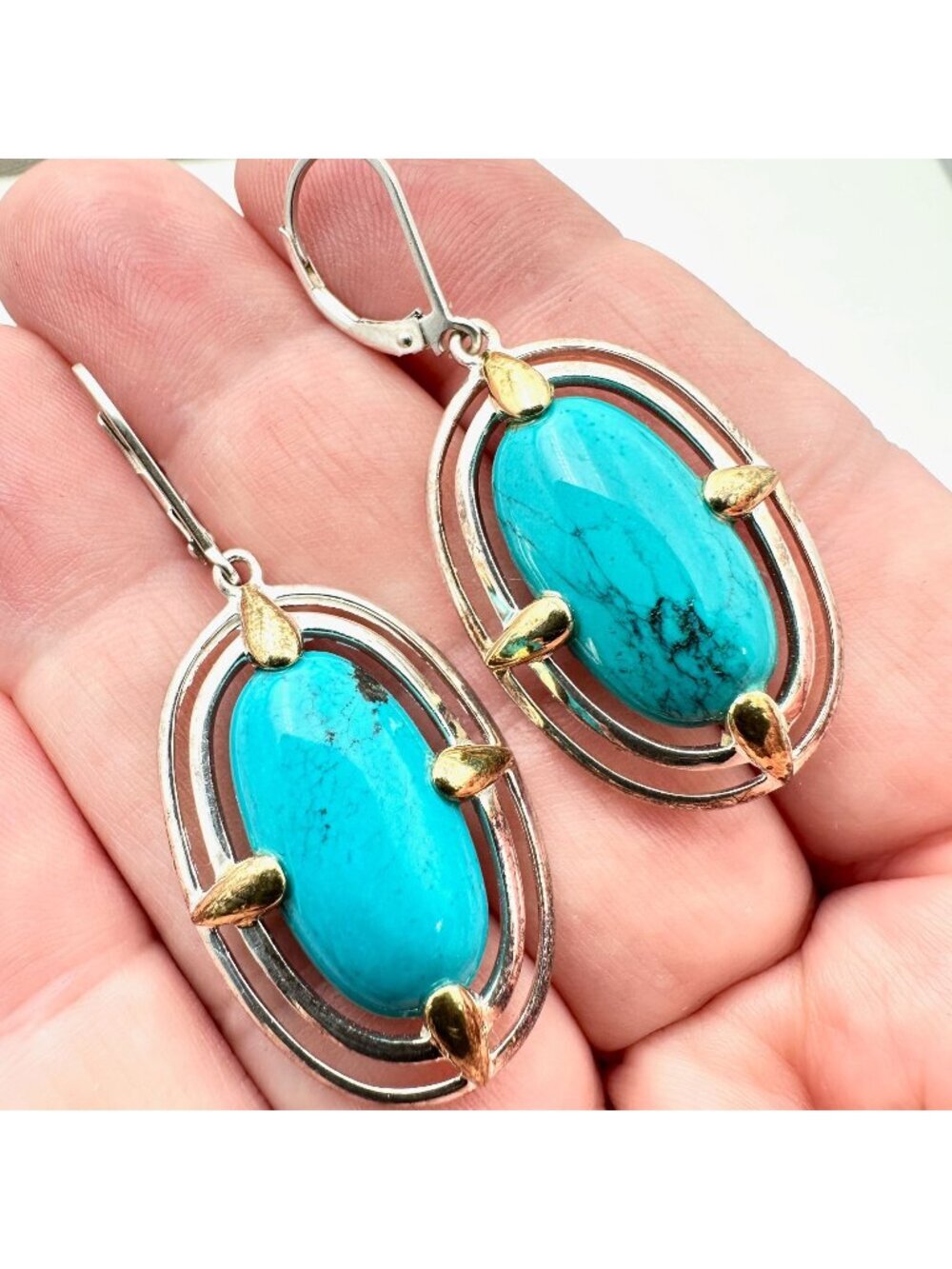Designer NF Women Earrings Sterling Silver Turquoise Blue Green